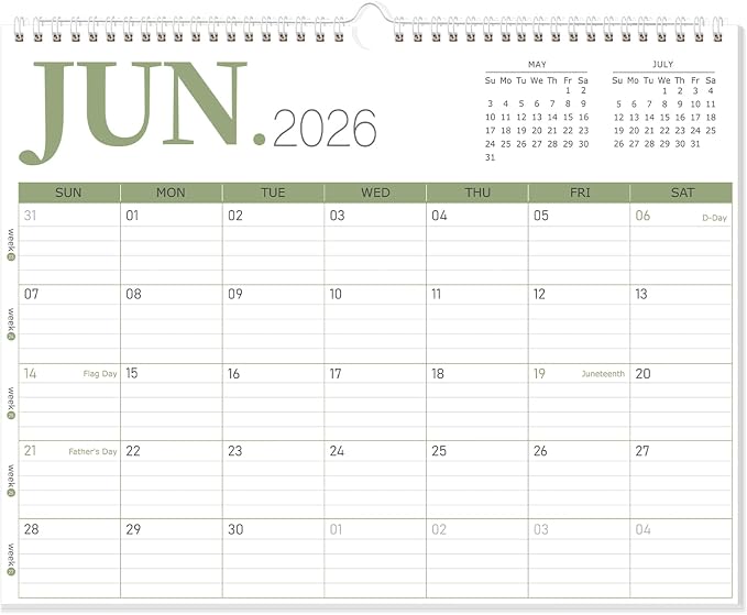 GuassLee Wall Calendar 2026, 2026-2027 Calendar Wall Runs from Jun. 2026 to Dec. 2027, 19-Month Hanging Calendar Spiral Bound for Office School Home Planning and Organizing, 14” x 11”