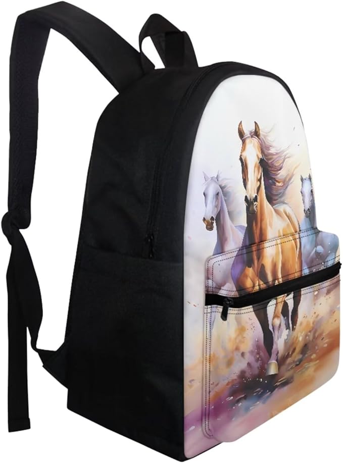 Horse Custom Backpack for Kids 8-12 with Lunch Box and Pencil Bag Large Capacity Backpack Lunchbag and Pencil Case Set for Primary School Students Back To School Gift