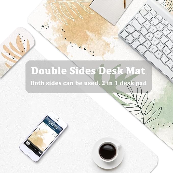 Large Mouse Pad, Desk Mat for Desktop, Dual Side PU Leather Waterproof Gaming Mousepad Desk Pad, Desk Protector Writing Pads Desk Accessories for Office and Home (E-Watercolor Plants, 31.5''X15.8'')