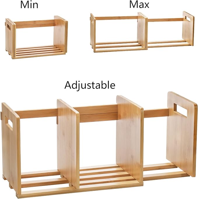 ZOOFOX Bamboo Desktop Bookshelf, Expandable Desktop Organizer, Small Display Shelf Book Rack for Office Supplies, Home Tabletop