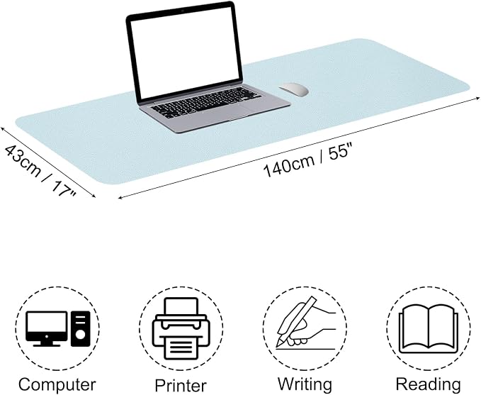 PATIKIL Large Desk Mat, 55"x17" Non-Slip Waterproof PU Leather Desk Pad, Dual Sided Desktop Protector Cover for Office Home Work Study, Light Blue
