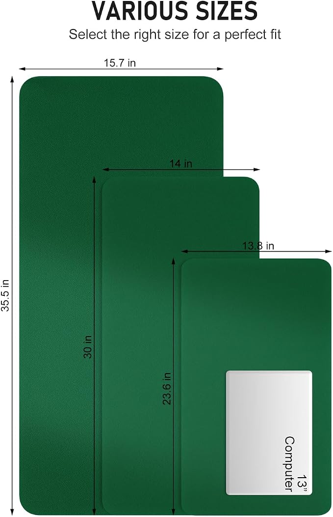 Desk Pad, 30" x 14" PU Leather Non-Slip Desk Mat Large Mouse Pad for Desktop, Waterproof Laptop Computer Writing Mat for Office, Home, Work, Gaming, Dark Green