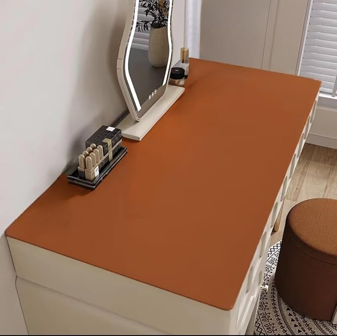 Leather Table Cover,1.8mm Thick,24x48 Inch,Table Protectors for Rectangle,Waterproof Desk Pad, Scratch - Resistant Craft Mat for Dining Table, Office Desk and Art Station (Brown + Gray)