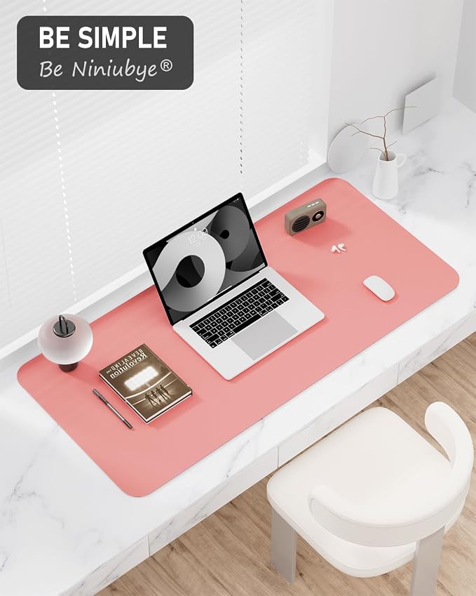 Desk Pad, 30" x 14" PU Leather Non-Slip Desk Mat Large Mouse Pad for Desktop, Waterproof Laptop Computer Writing Mat for Office, Home, Work, Gaming, Flower Pink