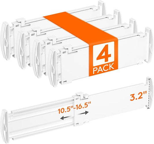 Lifewit Drawer Dividers for Clothes, 3.2" High 10.5"-16.5" Expandable Dresser Drawer Organizers, Adjustable White Plastic Separators for Kitchen, Cabinet, Nursery, Socks & Underwear Storage, 4 Pack
