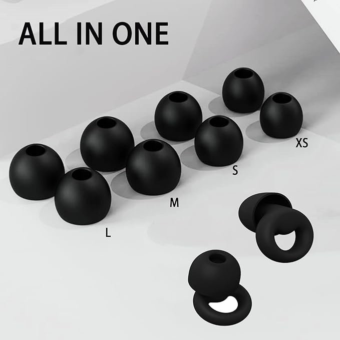 Ear Plugs for Noise Reduction, Reusable Earplugs for Sleeping, Soft Silicone Hearing Protection Earplugs for Work, Travel, Focus, Noise Sensitivity, Sleep Snoring, 8 Ear Tips in XS/S/M/L (Black)