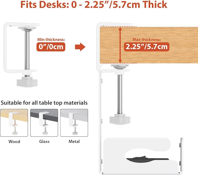 Univivi Under Desk Cable Management Tray, Cable Management, 48 inch, White | Durable Steel Material, Cord Organizer with No-Drill C-Clamp and Screw Mount, Effortless Wire Management for Office/Home