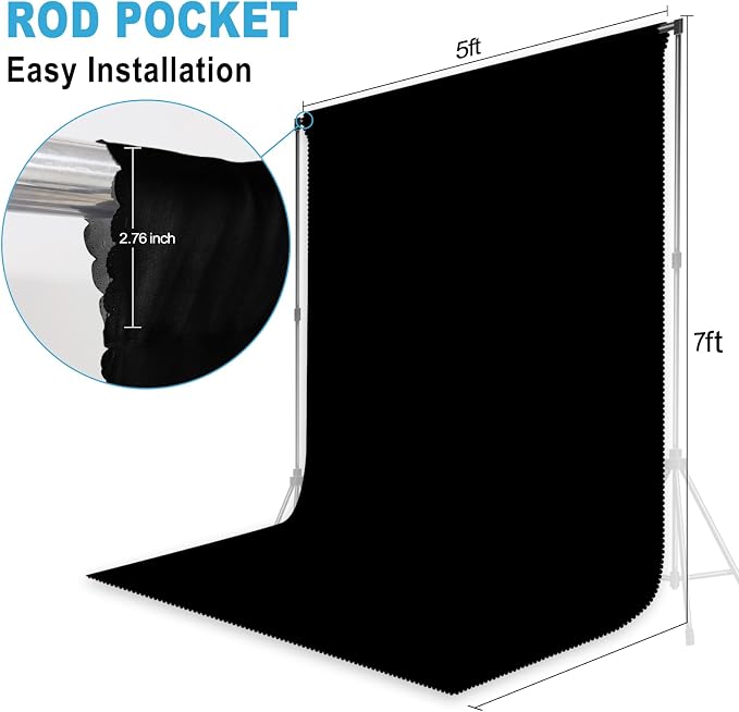 Black Backdrop for Photoshoot, Professional Photo Backdrop Background Curtain for Product Photography, Portraits, Wedding, Party, Live Streaming Video Recording 5X7 FT (Background Only)