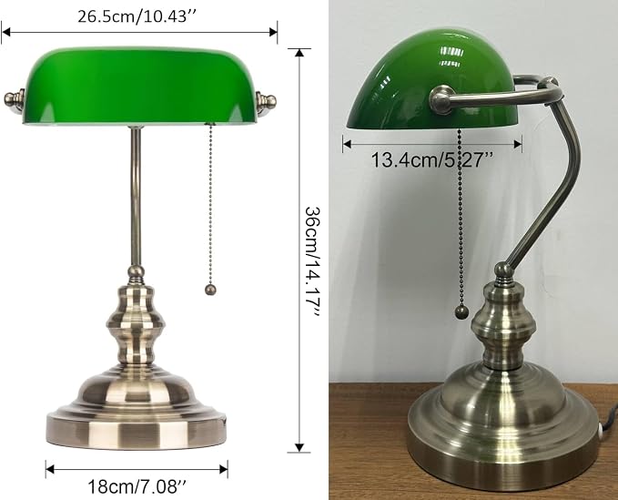 Green Bankers Lamp, Vintage Library Lamp with Pull Chain,Retro Table Lamps for Home Office, Study Room, Piano LED Bulb Included