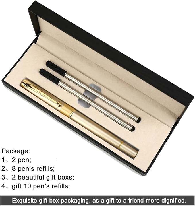 YIVONKA Ballpoint Pen Black Refill,Luxury Ballpoint Line width 0.5mm,Best Ball Pen Gift Set for Men & Women Professional Executive,Office,Nice BallPens Classy Gift Box (2 Gold)