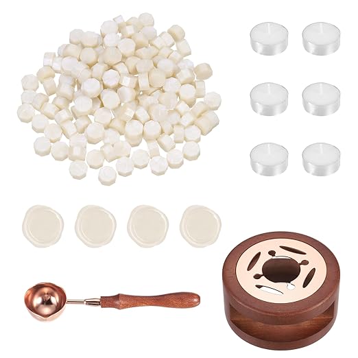 PATIKIL Wax Seal Kit, 150 Pcs Wax Sealing Beads, Wooden Warmer, Melted Spoon, 6 Pcs Tealight Candles for Envelope Letter Mailing Crafts DIY, Fantasy Blue