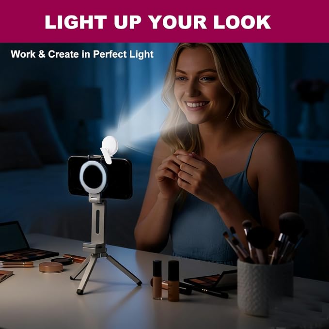 2Pcs Mini LED Ring Light, Rechargeable Small Clip On Selfie Light, Portable Adjustable 3 Brightness Lighting Modes Ring Lights for Phone, iPad, Tablet, Laptop, Tool for Tiktok Stuff
