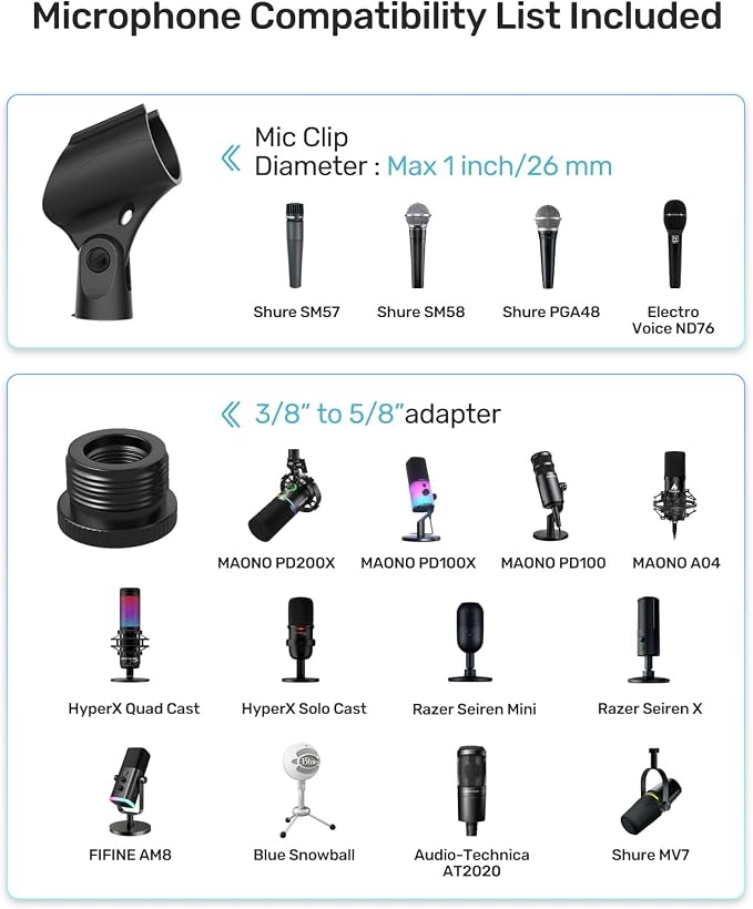 Mic Boom Arm Stand [MAX 3.3lbs ] Heavy Duty Microphone Holder Desk Mics Scissor Mount Streaming Accessories for Blue Yeti HyperX QuadCast S SoloCast snowball Fifine K669B AT2020 - Medium
