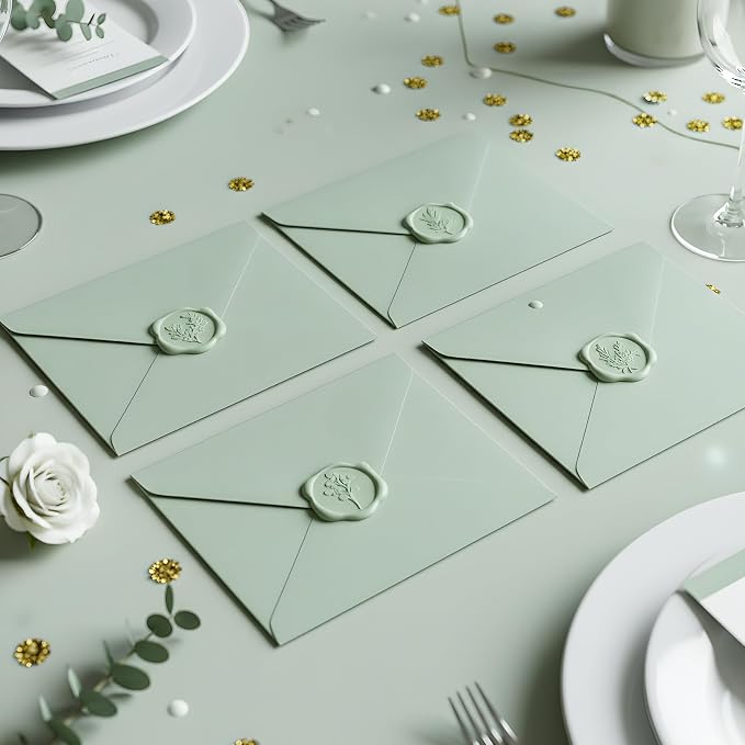 60Pcs Wax Seal Stickers, Wedding Invitation Envelope Seal Stickers Adhesive Backed Sage Green for Wedding, Party,Baby Shower, Gift Wrapping (4 Leaf Styles)