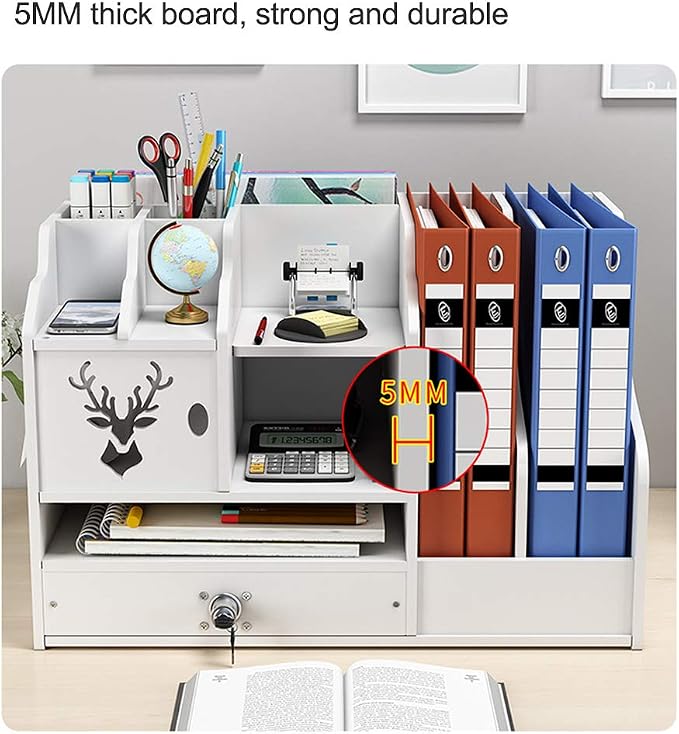 White Desktop Organizer, Multipurpose Desk Document File Tray Organizer Storage Display Shelf Rack for Home Office School(PB02)