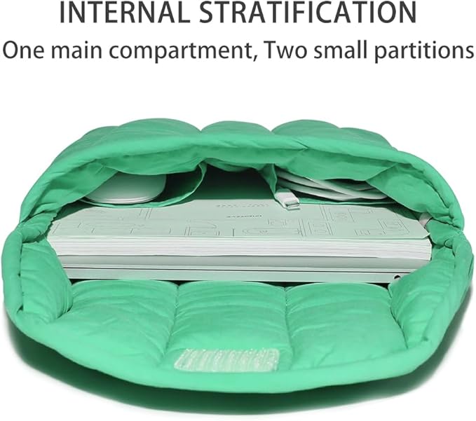 Puffy Laptop Sleeve Set 15-16 Inch Light Green, Protective Carrying Case with Data Cable Package, Cute Case Bag Compatible with 15 and 16 Inch Laptops, for MacBook Air M2 M1, Asus/Dell Xps/Lenovo