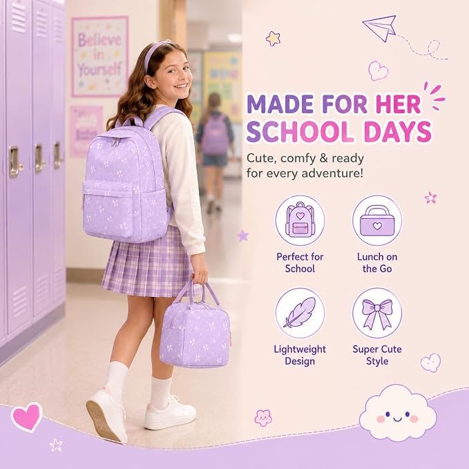 BTOOP School Backpacks for Teen Girls Bookbags Lightweight Kids Backpack School Bags Set with Lunch Box Pencil Case