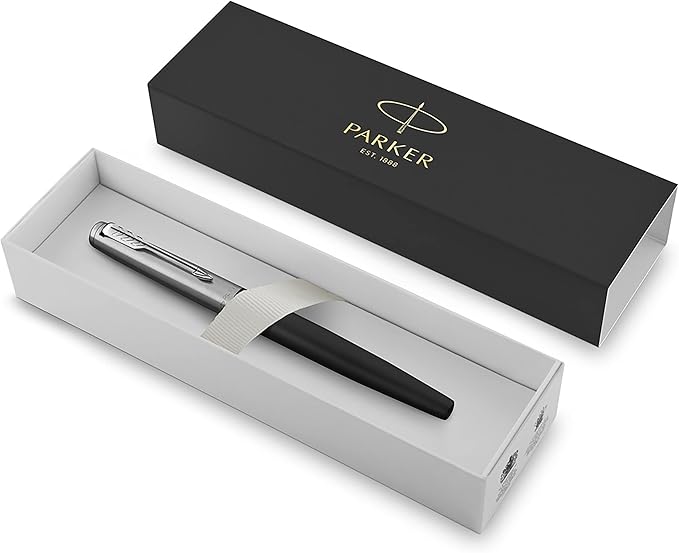 Parker Jotter Fountain Pen | Bond Street Black | Medium Nib Blue Ink | Gift Box