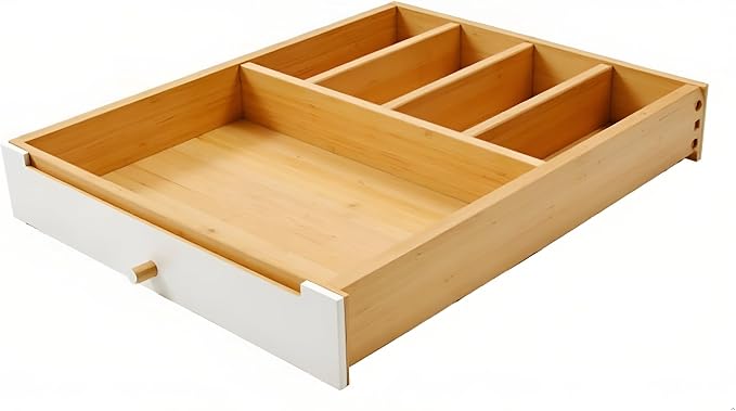 Bamboo Drawer Dividers, 16.5"-22" Adjustable Expandable Organizers, 4 Pack, Tension Mount, Slip Resistant, for Kitchen and Home
