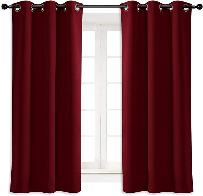 NICETOWN Burgundy Blackout Window Curtain for Kitchen Noise Reducing Solid Grommet Window Treatment Drapery/Drape for Thanksgiving & Christmas Decor (1 Panel, 42 by 63 inches, Burgundy Red)