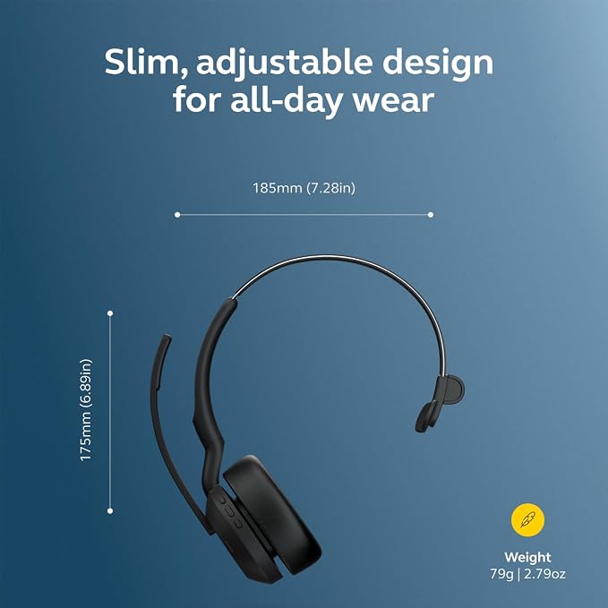 Jabra Evolve2 55 Mono Wireless Headset - Features AirComfort Technology, Noise-Cancelling Mics & Active Noise Cancellation - MS Teams Certified, Works with Other Platforms - Black