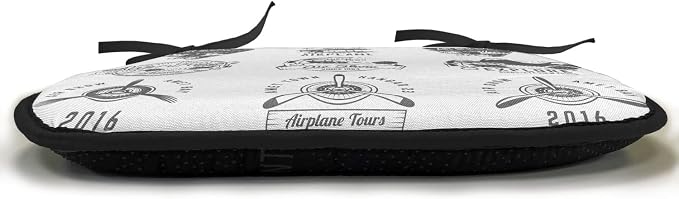 Lunarable Airplane Chair Cushion Pad, Airplane Emblems Biplane Aviation Stamps in Greyscale Tones, Seat Padding for Kitchen & Patio with Anti-Slip Backing, 16"x16", Charcoal Grey White