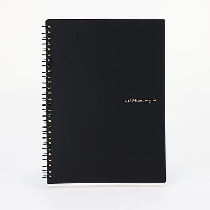 Maruman Mnemosyne Dot Grid Notebook- B5, 9.92" x 7.56", 80 Sheets / 160 Pages, 5mm Dotted Journal, Perforated Pages & Wire-Bound to Lay Flat, Black, Made in Japan