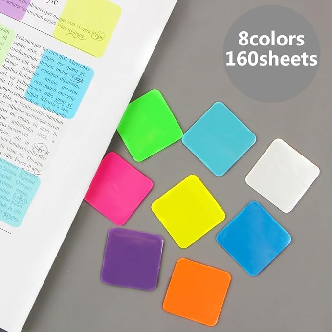 160 Sheets Transparent Sticky Notes - Colored, Clear, Waterproof Notepad - Adhesive Memo Pads for Annotating Books & School Supplies