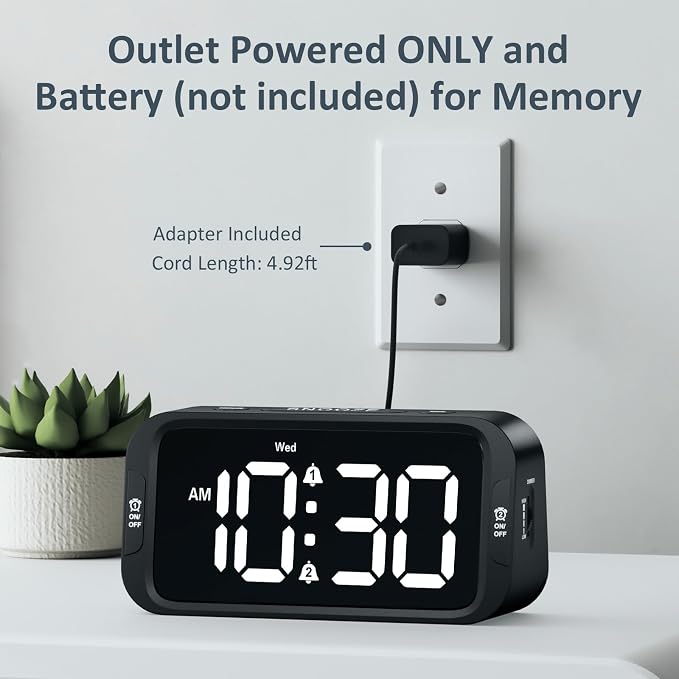 Odokee Digital Dual Alarm Clock for Bedroom with 0-100% Dimmable Display | Easy to Set Alarm Clock with Weekday/Weekend Mode - Loud Alarm for Heavy Sleepers with 5 Sounds Adjustable Volume
