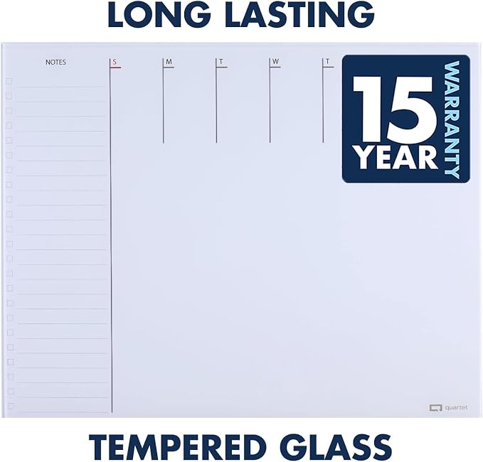Quartet Glass Desktop Weekly Planner, 17" x 22", Whiteboard, Dry Erase Surface, Clean Erase, Includes 1 Dry Erase Marker, White (GDP2217W)