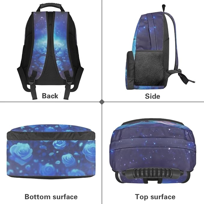 Dragon Backpack for Boys Girls Ages 6-10, 4PCS Blue Rose School Backpack Set with Lunch Box, Lightweight 17 Inch Elementary Bookbag for Kids Back to School