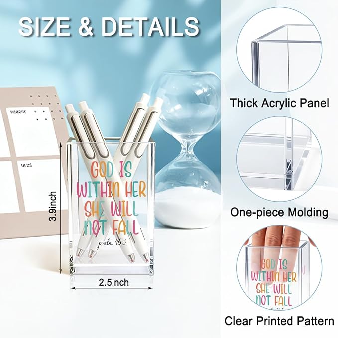God Is Within Her, She Will Not Fail Acrylic Pencil Holder Cup Gifts | Bible Verse Inspirational Pen Holder for Office Desk, Psalm 46:5 Christian Gifts for Women, Jesus Faith Inspirational Gifts