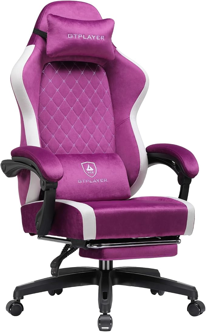 GTPLAYER Big and Tall Gaming Chair 350lbs Heavy Duty Office Chair with Foot Rest, High Back Pocket Spring Ergonomic Computer Chair for Adults, Wide Comfy Seated Cushion with Linkage Armrests, Purple