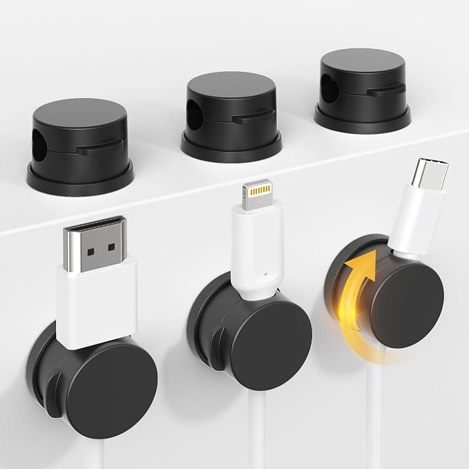 Swiveling Cord Holder, Magnetic Cable Clips Cable Organizer 6 Pack Black