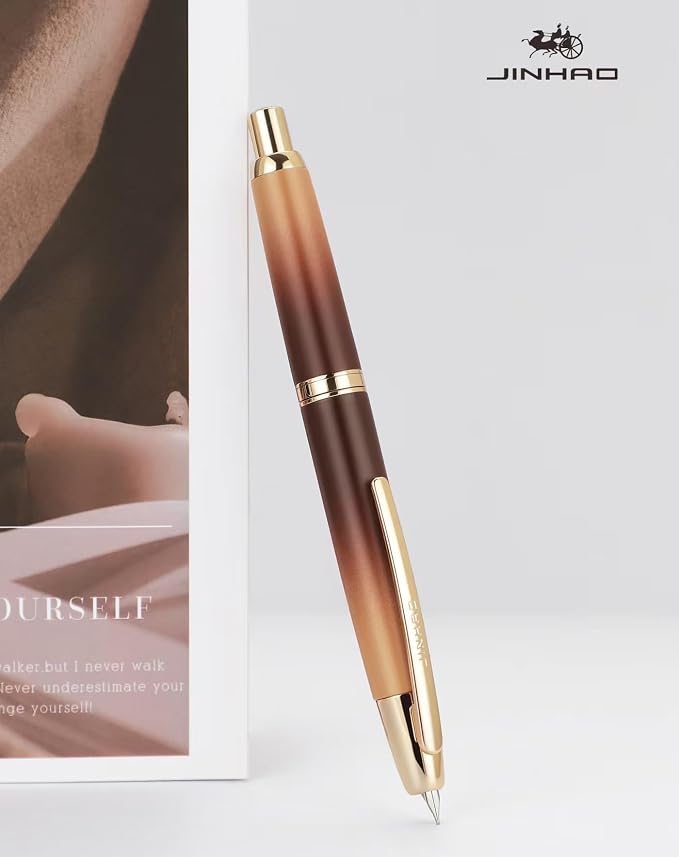Jinhao 10 Retractable Fountain Pen, Caramel Coffee EF Writing Pen with Converter and Pen Box