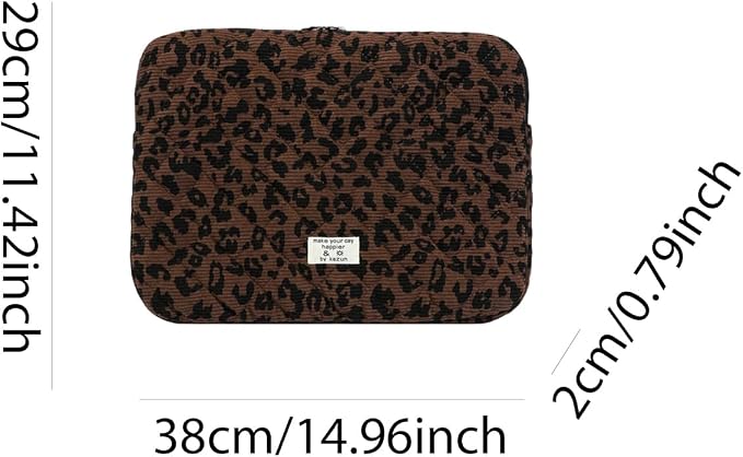 Cute Bow Puffy Laptop Sleeve 13-15 Inch Cute Quilted Laptop Protective Case Padded Bow Computer Sleeve for MacBook (Leopard Coffee, 15inch)