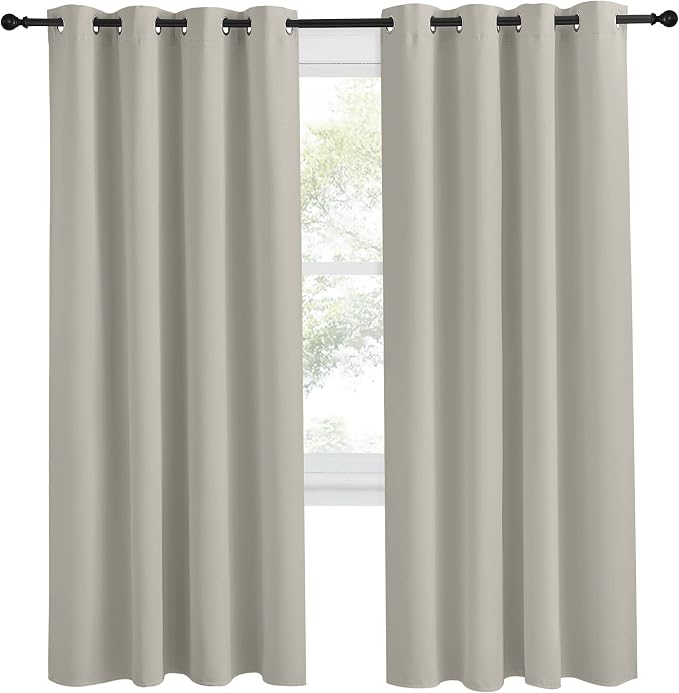 NICETOWN Blackout Natural Curtain for Living Room, 1 Panel, W55 x L78, Thermal Insulated Solid Grommet Sound Reducing Energy Saving Window Drape for Bedroom/Dining Room