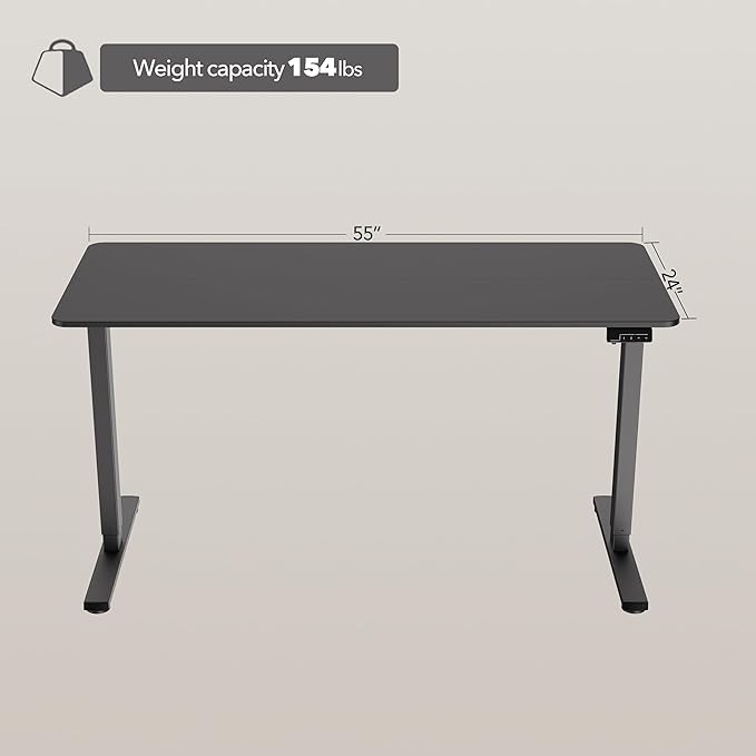 LongKe Electric Standing Desk Adjustable Height, 55x24 Inches Sit Stand up Desktop for Home Office, Ergonomic Rising Computer Table with Memory Preset, Black