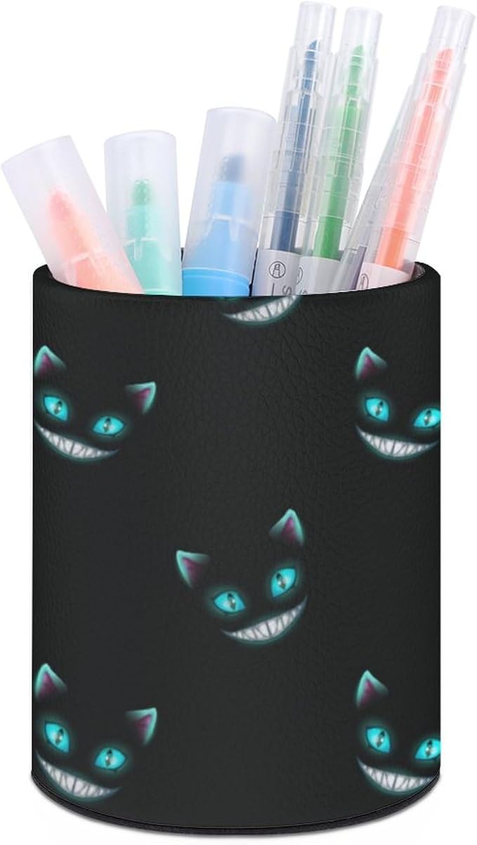 Cute Cat Pen Holder for Desk PU Pencil Cup Organizer | Round Desks Makeup Brush Holder for School Multifunctional Office Supplies