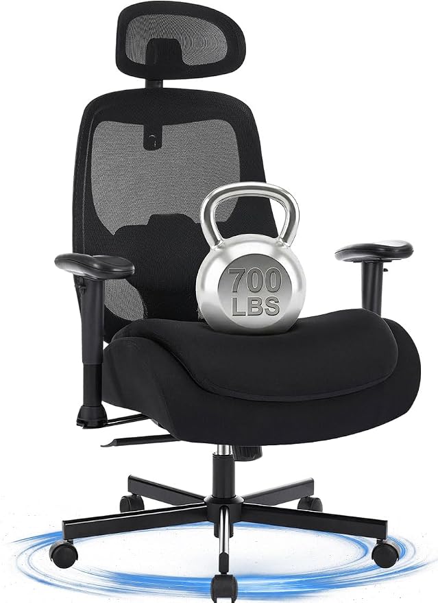 BOSMILLER Big and Tall Office Chair with Wide Thick Seat Cushion for Heavy People,700lbs Ergonomic Mesh Desk Chair with Adjustable Lumbar Support and Headrest, Armrests for Adults Sitting All Day