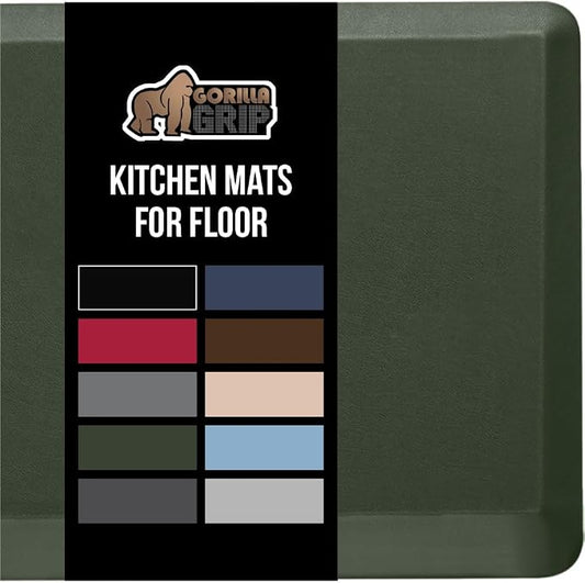 GORILLA GRIP Comfortable Cushioned Kitchen Mats for Floor, 48x20, Waterproof and Stain Resistant Soft Top, 3/4 Inch Thick Ergonomic Standing Desk Anti Fatigue Mat, Foam Supports Feet, Forrest Green