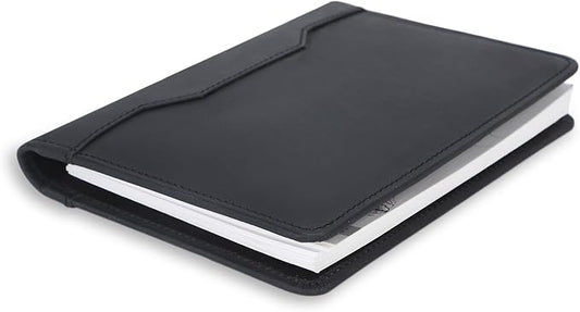 Genuine Leather Junior Legal Padfolio – 5x8 Resume Folder, Business Portfolio Binder with Card Holder, Interview Document Organizer for Men & Women – Black
