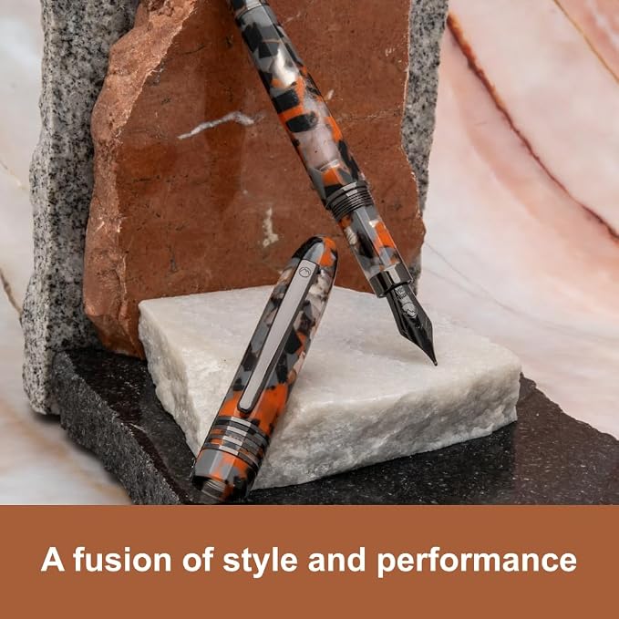 Monteverde USA Orange Mountain Fountain Pen, Stub JoWo Nib, Orange Acrylic Resin, Polished Chrome Trim, Luxury Gift Box Included