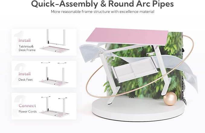 INNOVAR 48×24 Inch Morandi Powder Glass Standing Desk with Drawers | Tempered Glass Top, Ergonomic, Adjustable Height, Stand Up Desk,4 Memory Presets
