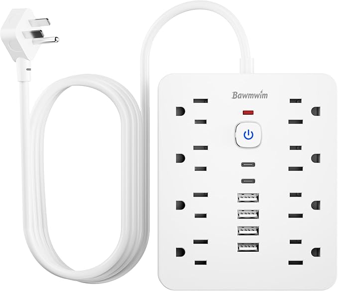 2 Pack Surge Protector Power Strip - 8 Outlets(1850W/15A/14AWG) 4 USB A（2 USB C, 6FT Flat Plug Extension Cord, Wall Mount Multi Plug Outlet Extender, ETL Listed for Home, Dorm Room