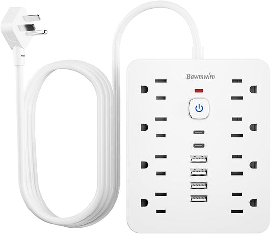 2 Pack Surge Protector Power Strip - 8 Outlets(1850W/15A/14AWG) 4 USB A（2 USB C, 6FT Flat Plug Extension Cord, Wall Mount Multi Plug Outlet Extender, ETL Listed for Home, Dorm Room