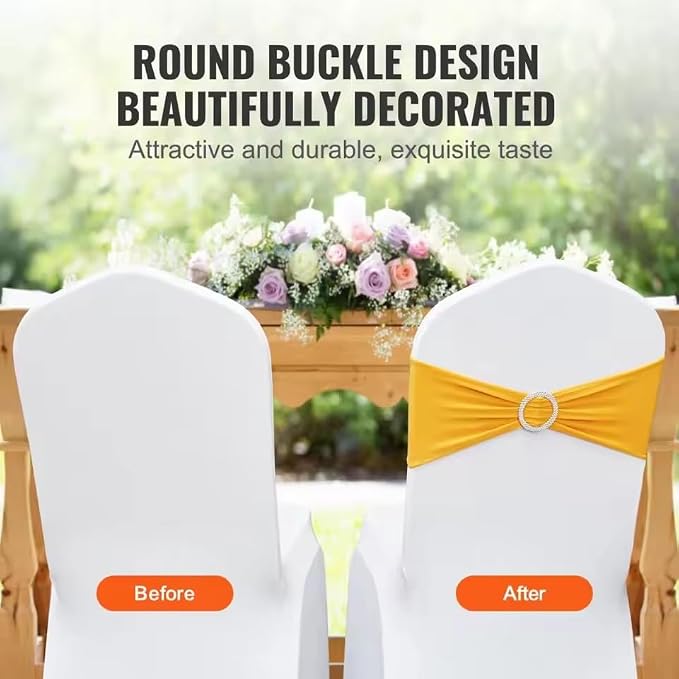 Tvoip 10PCS Chair Cover Stretch Band with Buckle Slider Sashes Bow Wedding Banquet Chair Decoration (Yellow)