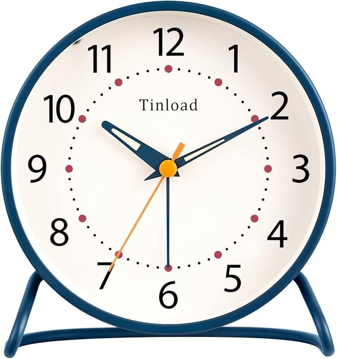Tinload 4.5" Antique Retro Analog Alarm Clock, Small Silent Desk Clock with Manual Light, Snooze, for Living Room, Bedroom, Bedside, Desk(Blue)