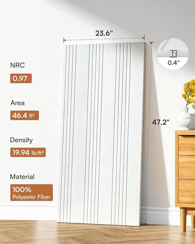 SODOCT 6 Pack Large Acoustic Panels, 47.2" X 23.6" X 0.4" Sound Proof Panels for Walls, Decorative Wall Panels for Home Studio & Office, White