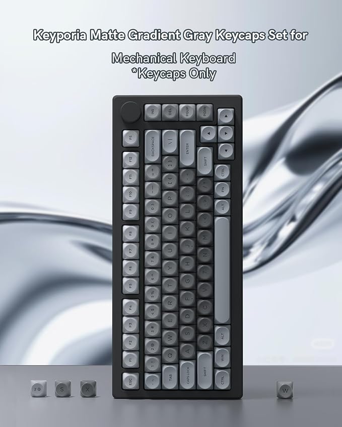 PBT Keycaps, Matte Gradient Gray Jelly Keycaps, MOA Profile, 129 Keys Minimalist Style Custom Key caps for Cherry Gateron MX Mechanical Keyboard, Ergonomic, No Tear & Never Fades